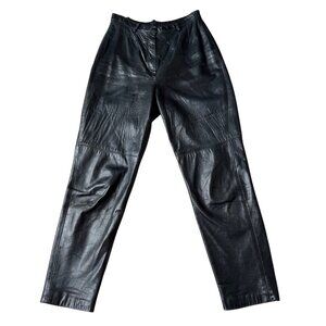 Vintage Anne Klein II Black Leather High-Waisted Trousers Heavy Size 8